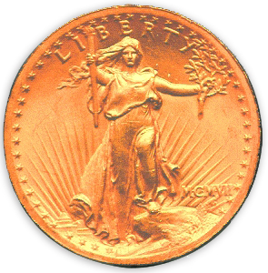 Augustus Saint-Gaudens, Twenty-dollar Gold Coin (obverse), 1907.
1 3/8in Diameter. Saint-Gaudens National Historic Site, Cornish, New Hampshire