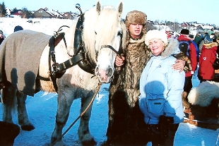 Willow at the Roros winter market with Norwegian Lapp and furry friend Yssop