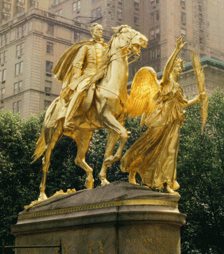 Augustus Saint-Gaudens, Sherman Monument.
Gilded Bronze, Heroic Size. Grand Army Plaza, New York